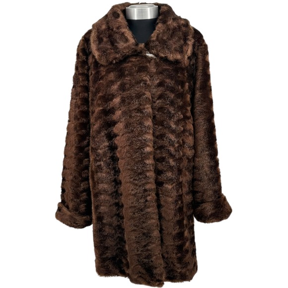 dennis basso Jackets & Blazers - Vintage Dennis Basso Brown Faux Fur Coat Lapel Collar Winter Womens size M‎